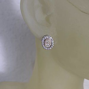 NWOT 2 Tone Silver & Gold Tone CZ Stud Earrings (SKU309A)